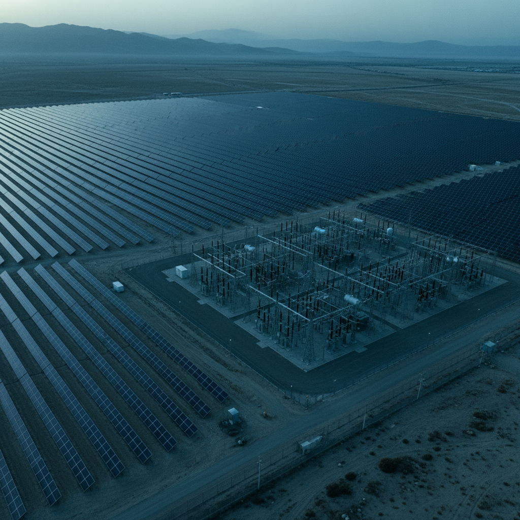 Solar farm and substation representing cost optimization